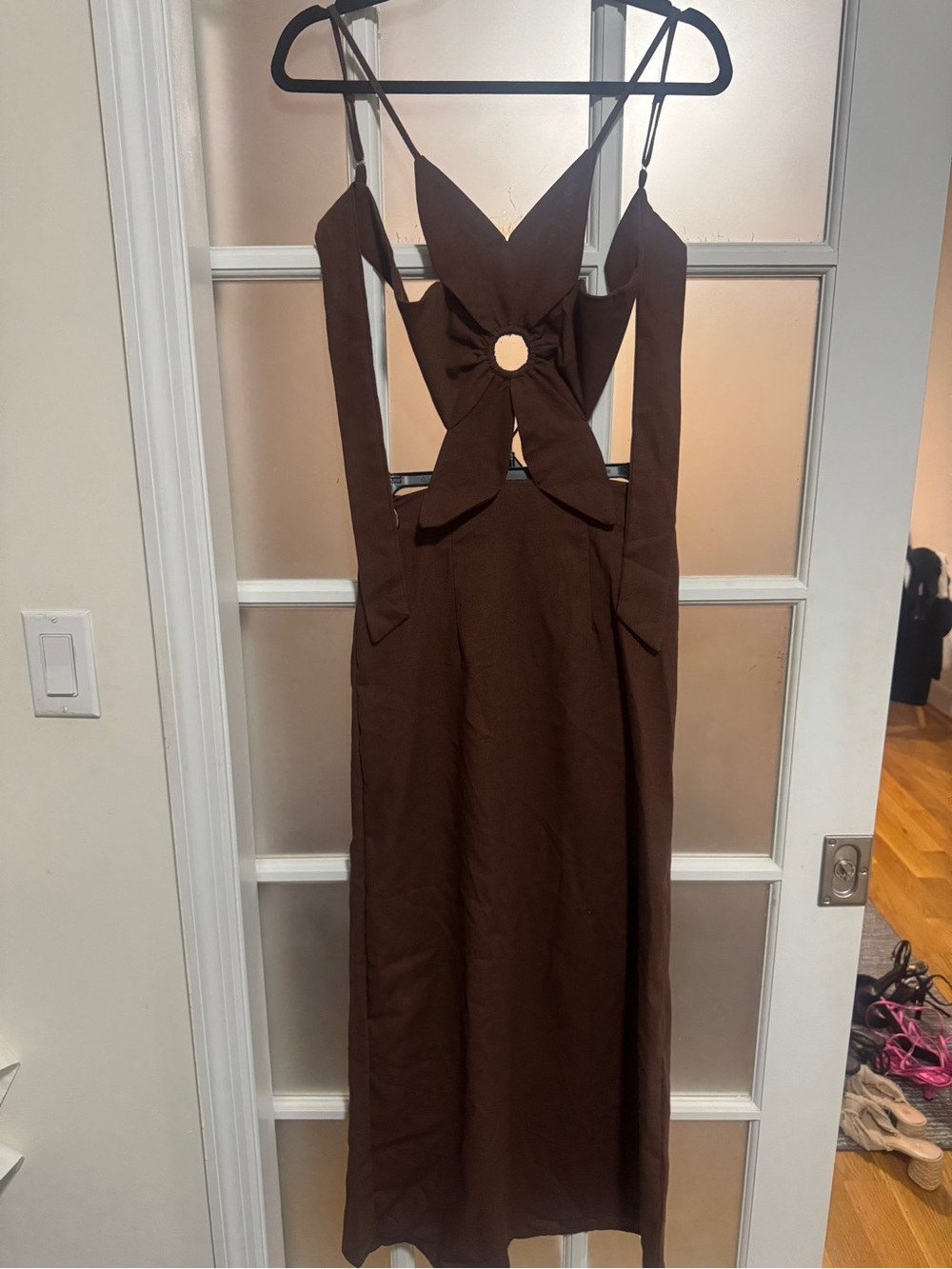 New Dark Brown Petal Backless Strap Dress - Picture 4 of 7